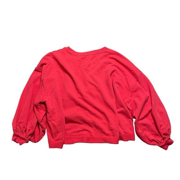 FREE PEOPLE Trish Crew Neck Long Sleeve Sweatshirt Top Red Size Large - Picture 4 of 8